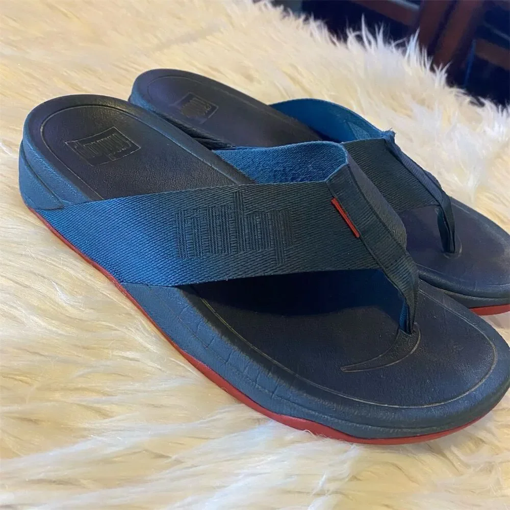 FitFlop Surfa Men's Thong Sandals Size 8 Blue Casual Summer Comfort